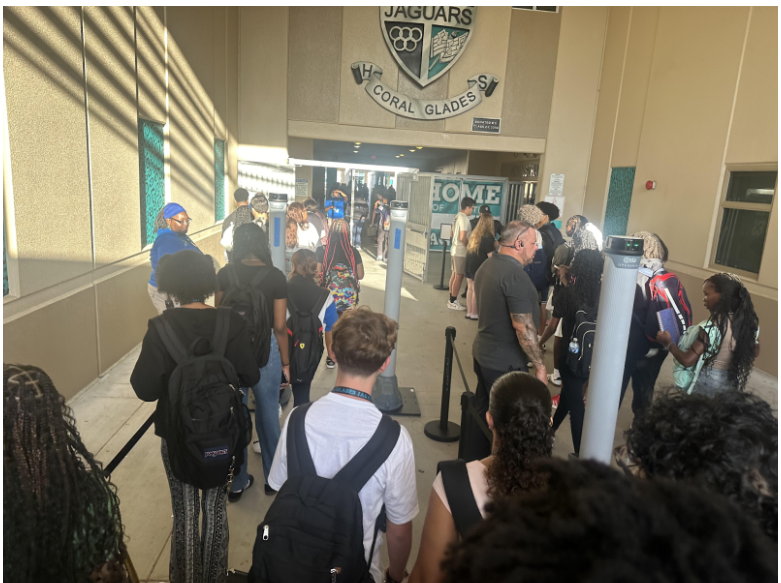 Early morning metal detector lines within the first week of school.