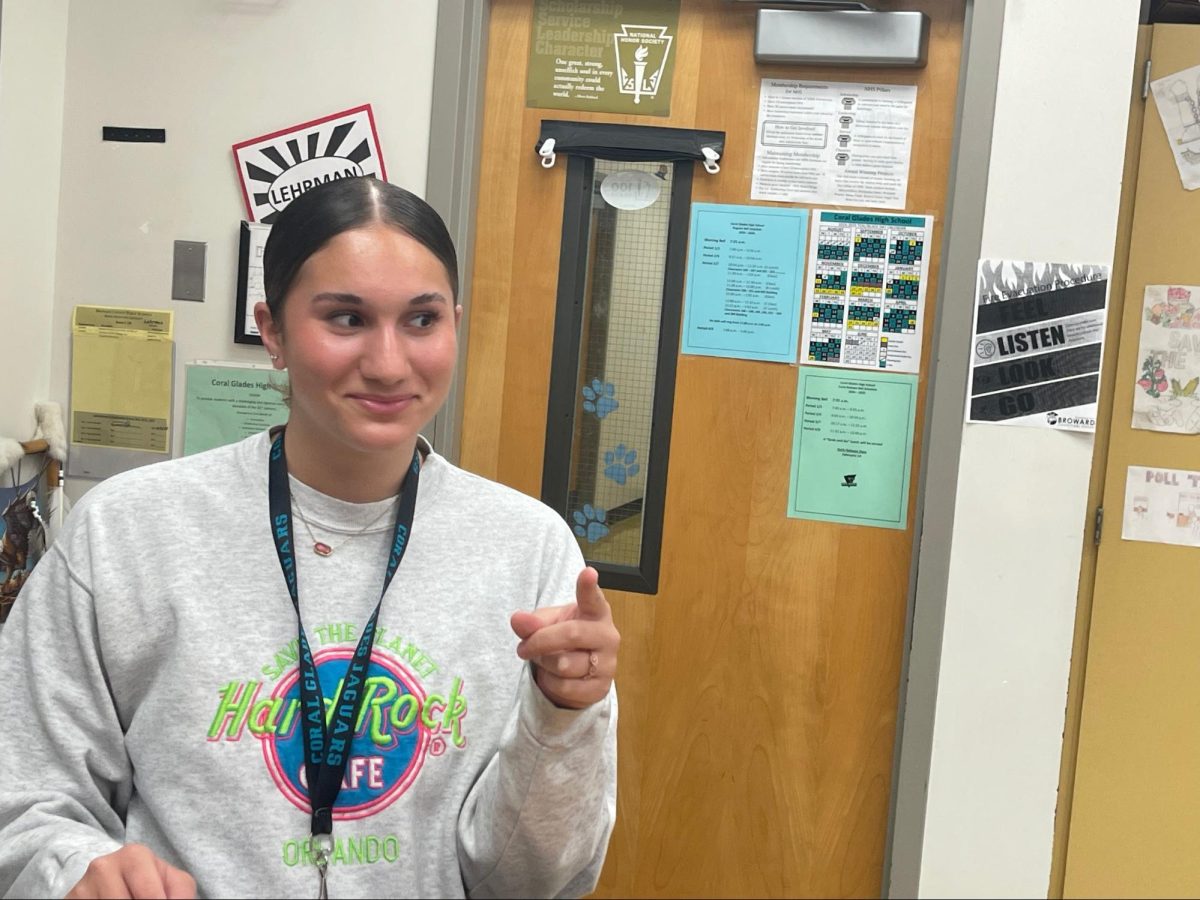 Isabella Kaplan, member of the Debate Club at Coral Glades practicing public speaking.