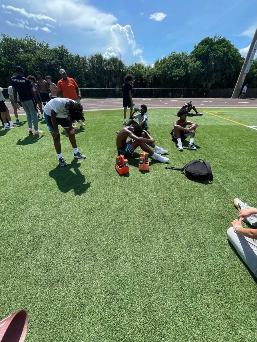Some of the basketball team during a conditioning workout