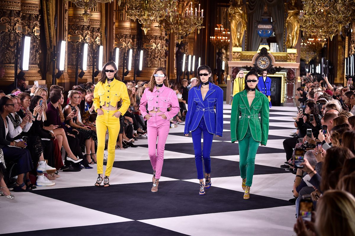 PARIS, FRANCE - SEPTEMBER 27: Models walk the runway during the Balmain Womenswear Spring/Summer 2020 show as part of Paris Fashion Week on September 27, 2019 in Paris, France. (Photo by Peter White/Getty Images)